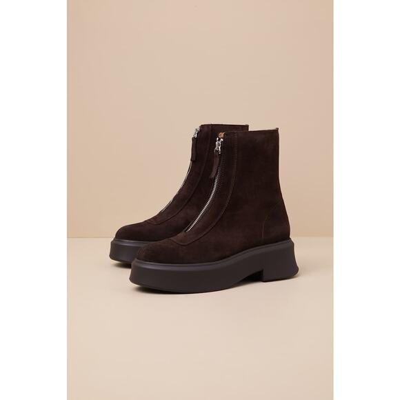 Steve Madden Jones Brown Suede Leather Zip-Front Platform Ankle Boots - Picture 1 of 4